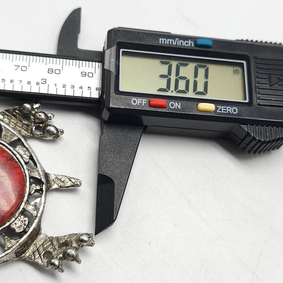 Turtle Pendant Necklace With Faux Red Stone Silver Chain 24" - Picture 5 of 6